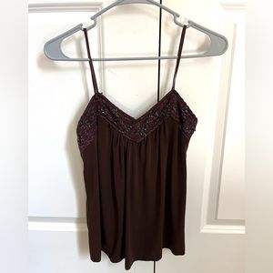 Tempted Y2K brown tank top with gem trim on chest